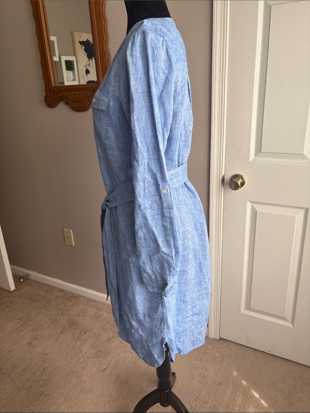 Talbots Light Blue Long Sleeve Shirt Dress with Belt - Picture 8 of 11